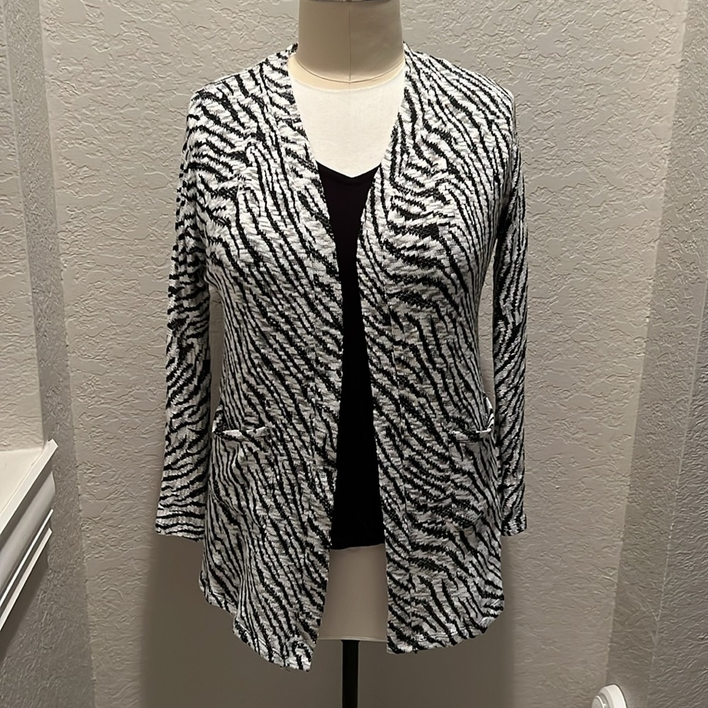 By Design | Black and White Tiger Stripe Open Front Cardigan